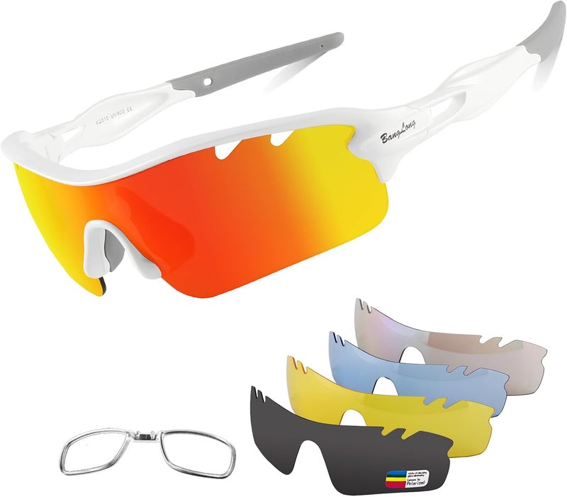 BangLong Polarized Sports Sunglasses Cycling Sun Glasses for Men Women with 5 Interchangeable Lenes for Running Baseball Golf - Image 1